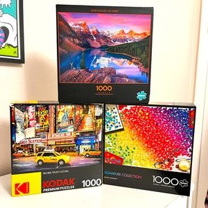 Lot of 3 jigsaw puzzles, bundle set of three, 1,000 pieces each, Buffalo, Kodak